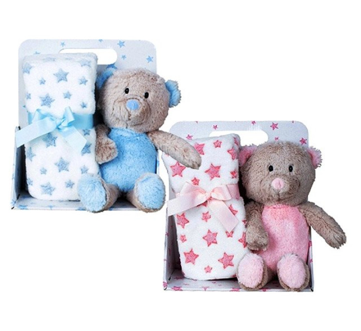 Plüsch-Bär "Laura und Bernd" - mit Fleecedecke - 24 cm
