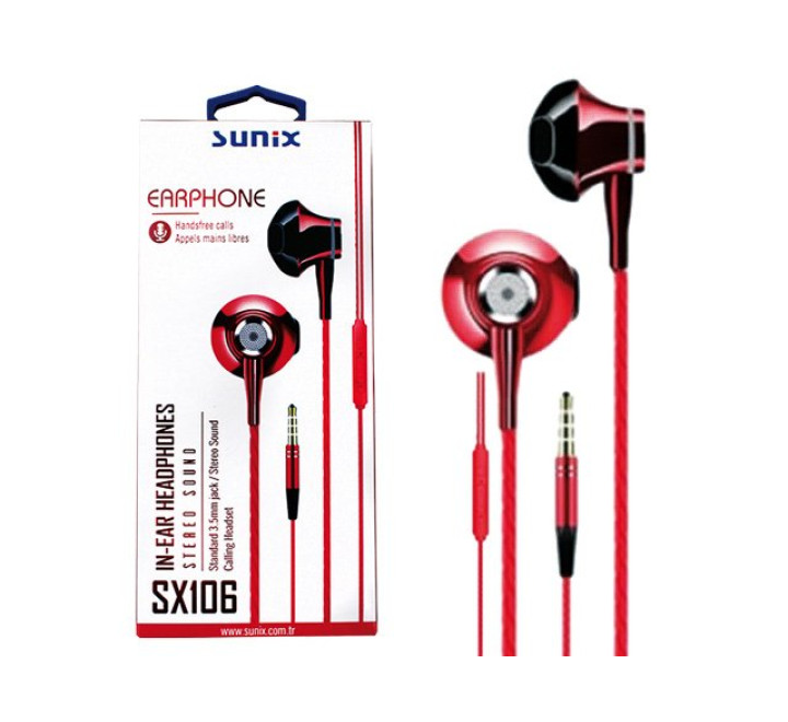 SUNIX- SX106 - ROT-  In-Ear Headphones - 3,5mm