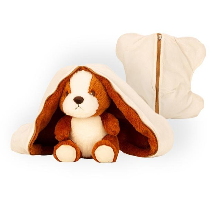 Plüsch-Hund "Schnuffi" in Stoffhülle (Knochen) mit Reißverschlus - 25 cm