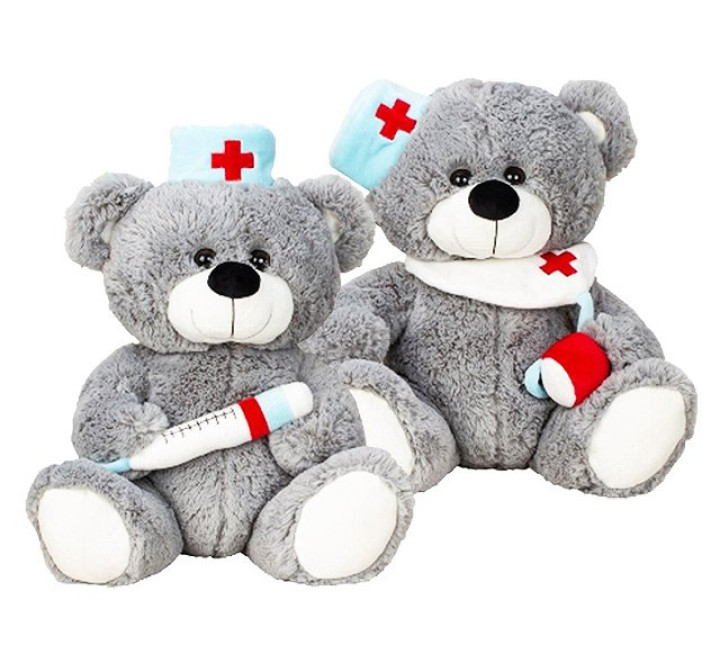 Plüsch-Bär "Krankenschwester" sitzend m. Spritze o. Stethoskop - 30 cm
