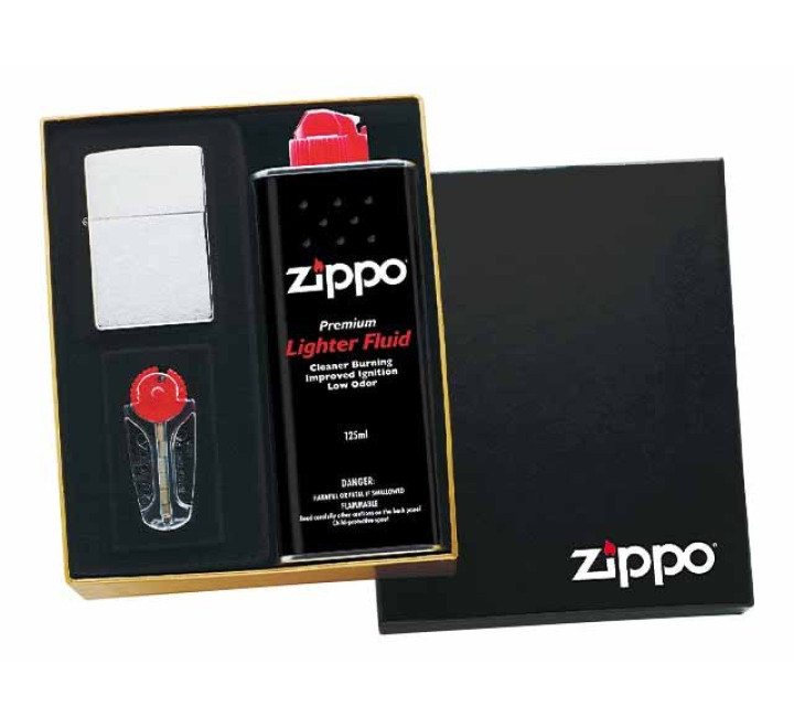 Zippo Chrom gebürstet "Geschenk-Set"