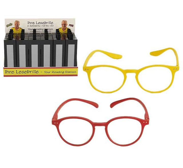 "Lesebrillen" - gelb und rot - versch. Sehstärken - im Display