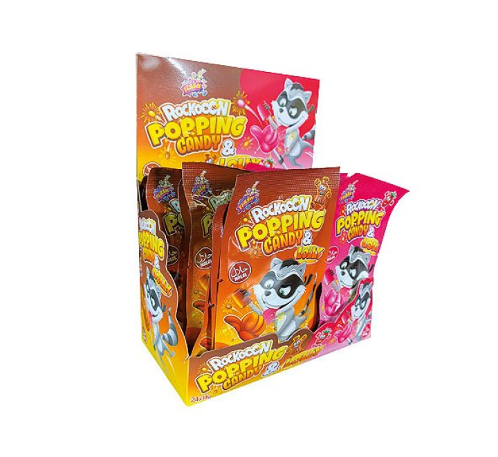 Rockooon Lolly & Popping Candy Display - Cola u. Erdbeere - 14 g