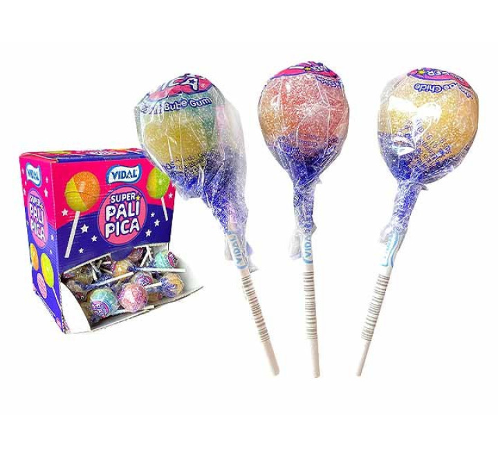 Vidal Super Palipica Lollies  - Saurer Lutscher mit Kaugummikern  - 17,5g