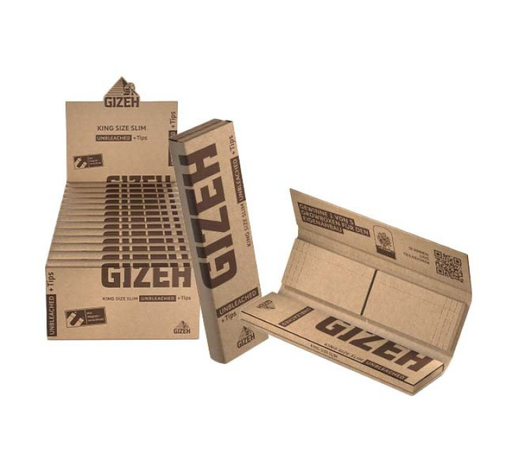 GIZEH Unbleached King Size Slim + Tips - 34 Blättchen