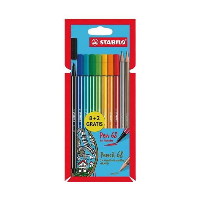 Stabilo Pen68 Filzstifte, 8+2 Metallic Buntstifte