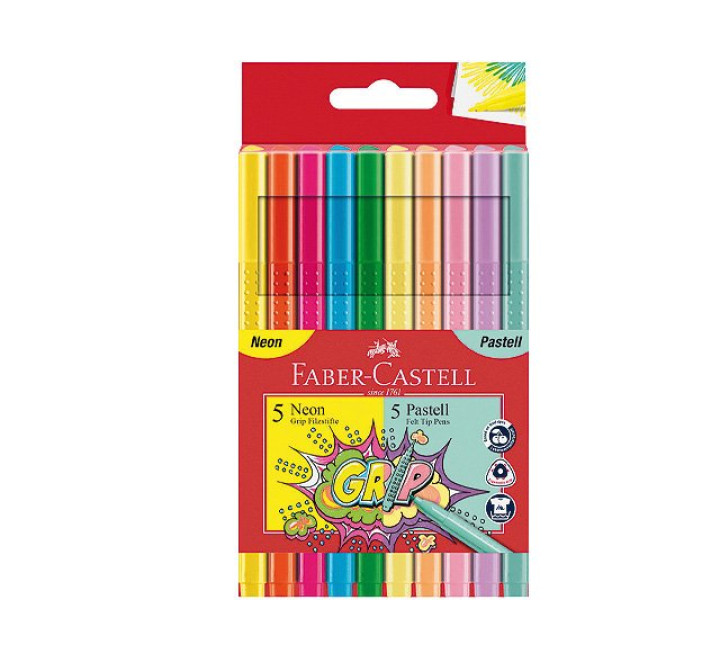 Faber-Castell Filzstifte Grip Neon + Pastell, 10er Etui