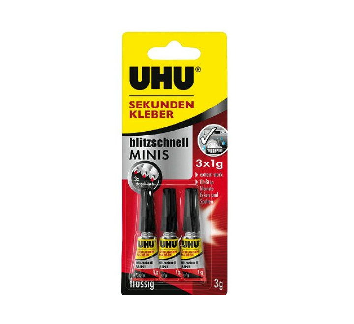 Sekundenkleber 3 x 1 g auf Blisterkarte UHU Blitzschnell MINIS