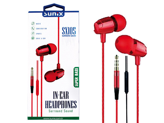 SUNIX- SX105 -Super Bass - Headphones "Rot" - 3,5mm