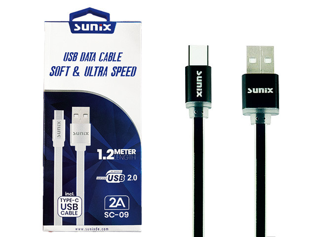 SUNIX- SC-09 - USB-TYPE-C-5-Farb.Sort - Silikon Kab..-1,2m