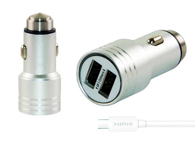 SUNIX- SC- 308  Dual USB CAR Charger inkl. Type-C Kabel - 2,4 A