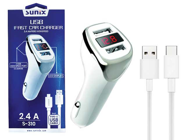 SUNIX- S-310 - FAST Car Charger - Typ C - 2.4 A Highspeed