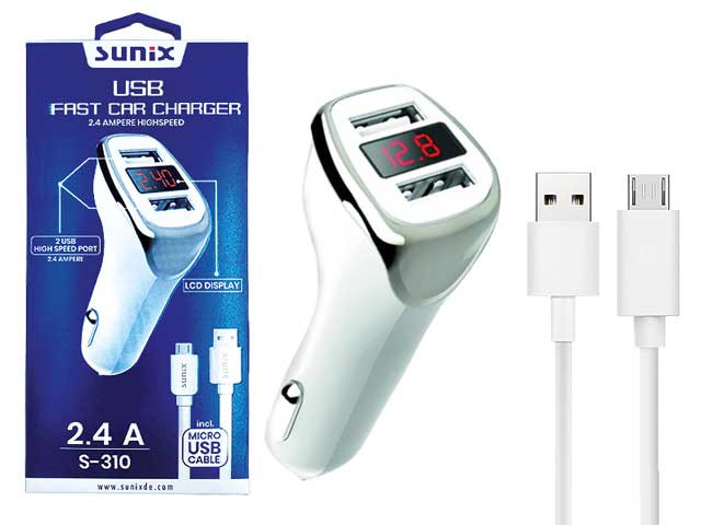 SUNIX- S-310 - FAST Car Charger - Micro USB - 2.4 A Highspeed