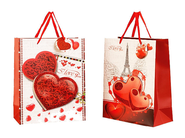 Geschenktüte "Herzen mit Glitzer" 26 x 32cm