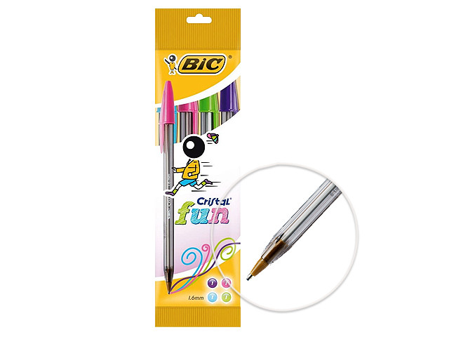 BIC Cristal Fun Kugelschreiber mit breiter Spitze (1,6mm) - 4 Farben Set