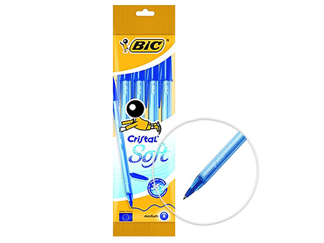 BIC Cristal Soft Kugelschreiber mit mittlerer Spitze  Blau, 4er Pack