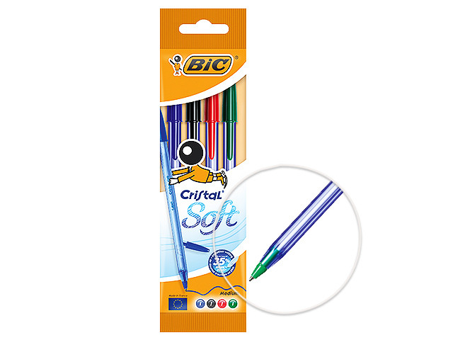 BIC Cristal Soft Kugelschreiber mit mittlerer Spitze  4 Farben Set