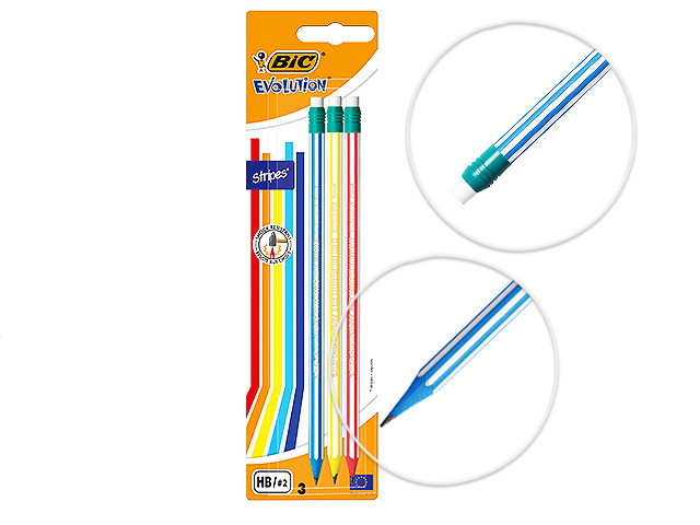 BIC Evolution  HB-Bleistifte mit Radiergummi - Bunte Streifen