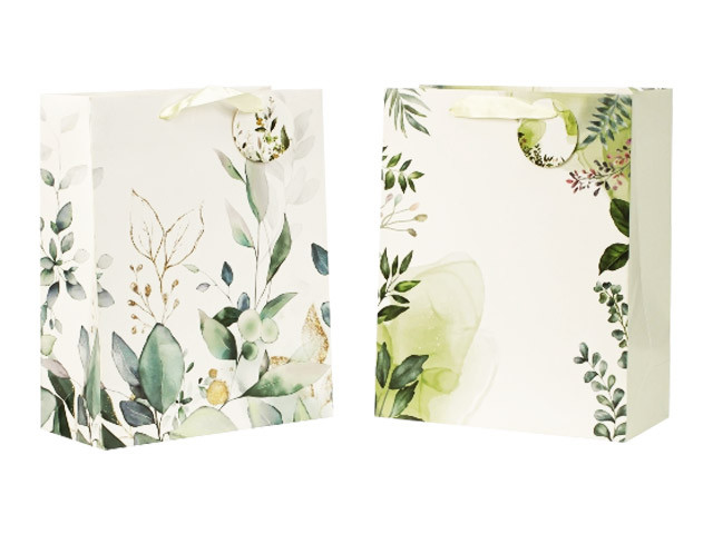 Geschenktüte "Muster Grünpflanzen" - Gr. L - 32 x 26 x 12 cm