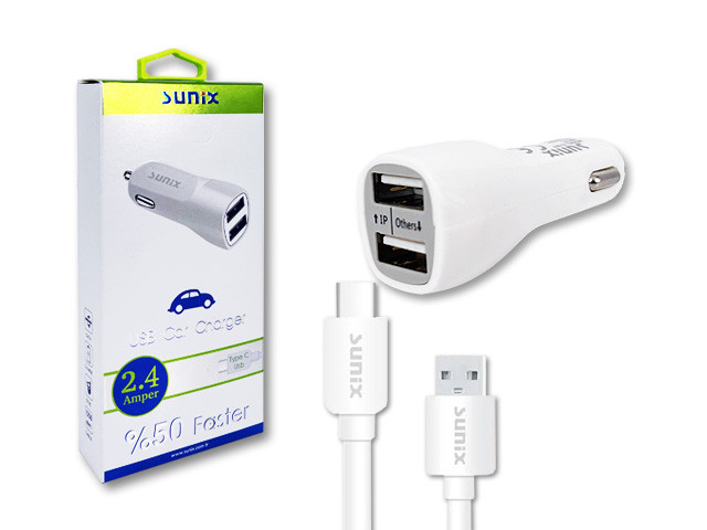 SUNIX- S-307 - USB Car Charger inkl. Type C-USB Kabel - 2,4 A