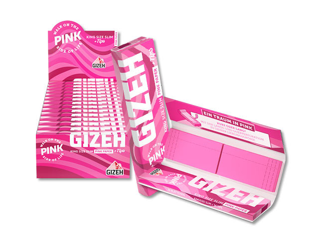 Gizeh All Pink King Size Slim + Tips - 34 Blättchen u. 34 Tips in 26er