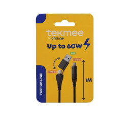 Tekmee 2in1 Ladekabel USBA-Typ-C 60W - 1m -Schwarz