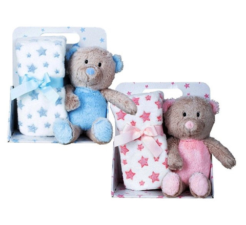 Plüsch-Bär "Laura und Bernd" - mit Fleecedecke - 24 cm
