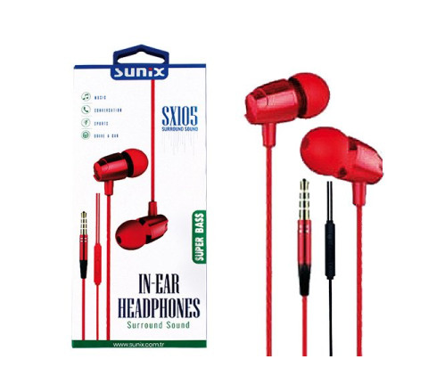 SUNIX- SX105 -Super Bass - ROT- Kopfhörer - 3,5mm