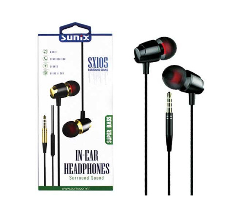SUNIX- SX105 - SCHWARZ -Super Bass - Headphones - 3,5mm