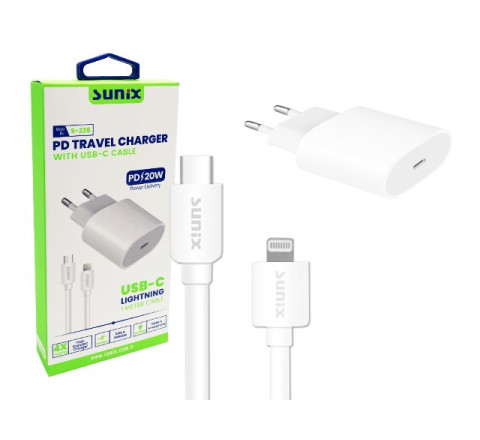 SUNIX S-226 USB-C Lightning - Ladegerät mit USB-C Kabel - 1m