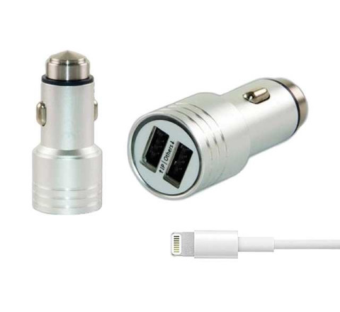 SUNIX- S-308-A -  Dual USB CAR Charger inkl. Apple- IOS Kabel - 2,4 A