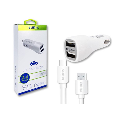 SUNIX- S-307 - USB Car Charger inkl. Type C-USB Kabel - 2,4 A