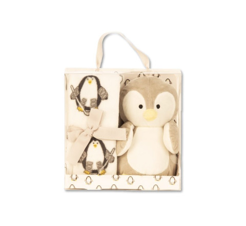 Plüsch-Pinguin "Pingu" - 25 cm mit Fleecedecke - 90 x 75 cm