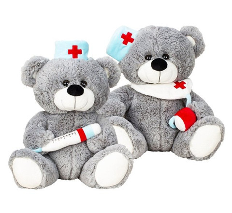 Plüsch-Bär "Krankenschwester" sitzend m. Spritze o. Stethoskop - 30 cm