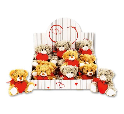 Plüsch-Bär mit Herz u. Schleife - im Display - 12 cm