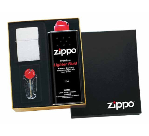 Zippo Chrom gebürstet "Geschenk-Set"