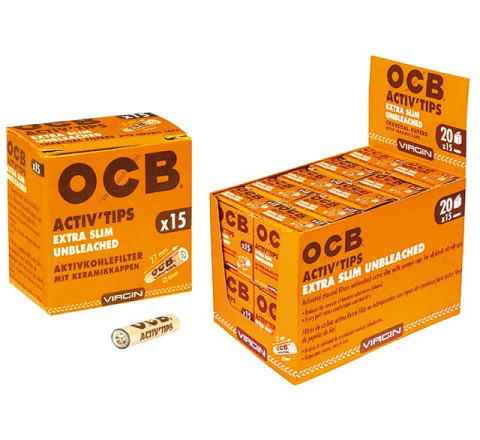 OCB Active Tips "Extra Slim Unbleached" 20 x 15 Tips