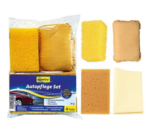 Aqualine Autopflege-Set - 3 Schwämme/1 Fenstertuch