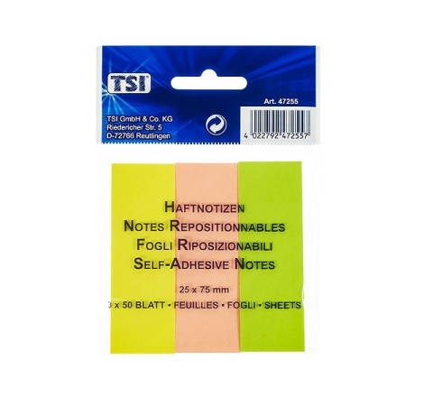 Haft-Notiz 3-er SET 25x75 mm 3farbig - 3x50 Blatt