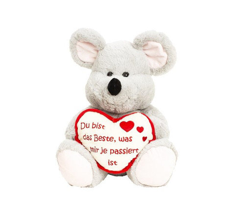 Plüsch-Maus mit Herz "Du bist das Beste was mir je passiert ist" - 30 cm