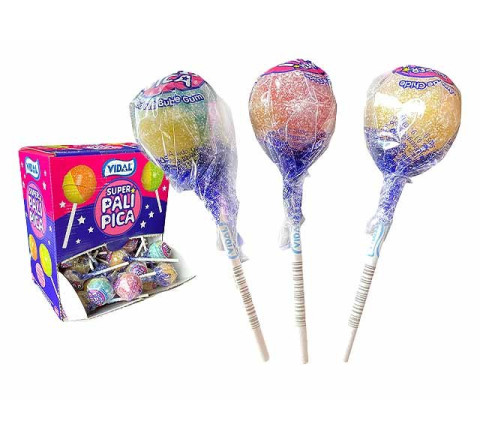 Vidal Super Palipica Lollies  - Saurer Lutscher mit Kaugummikern  - 17,5g