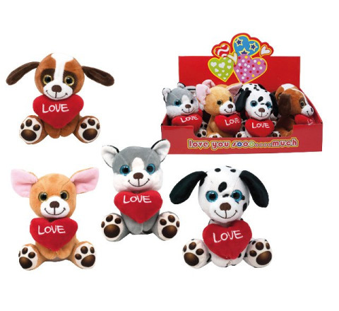 Plüsch-Hunde mit Herz im Display 14cm